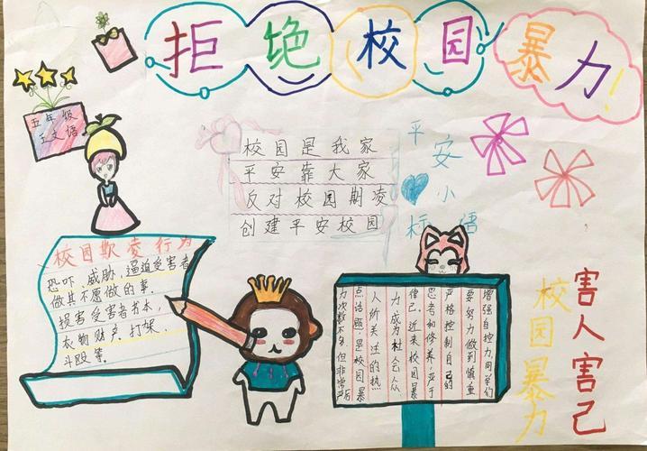 防止学校暴力手抄报图片手抄报版面设计学笔画