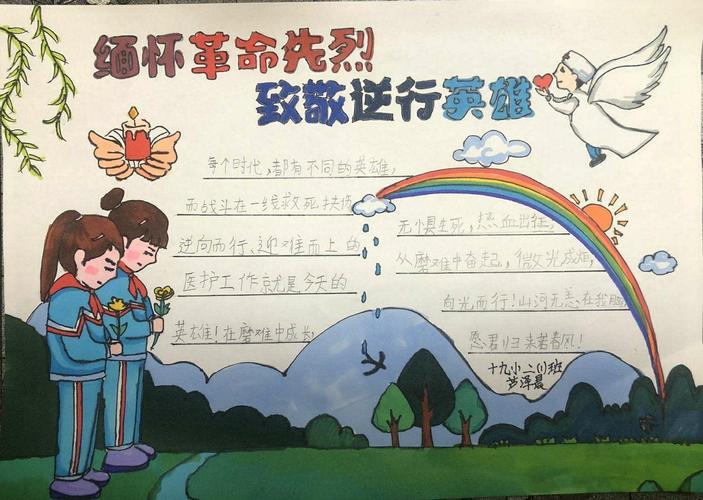 让我们向他们致敬.接下来让我们看看同学们的手抄报.