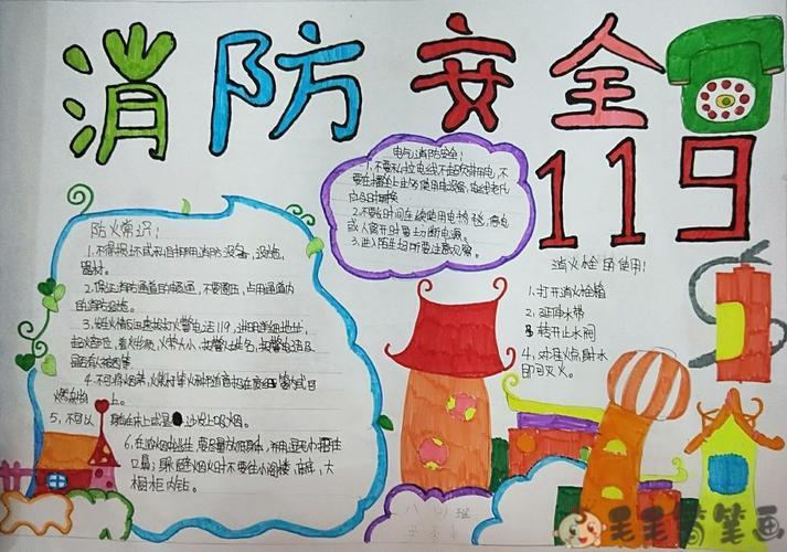 中小学生消防安全手抄报毛毛简笔画