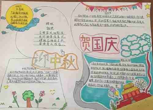 欢度国庆喜迎中秋濮阳市油田第六小学四五班举办了庆双节手抄报