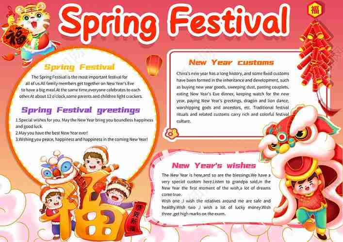 红色卡通springfestival春节英语卡通小报手抄觅知网