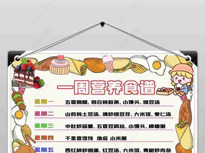 卡通手绘美食小学生幼儿园营养食谱编号26670553登记表手抄报