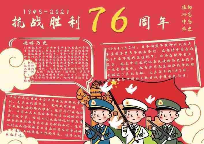 庆祝抗战胜利76周年手抄报绘画图片儿童文艺回车图片