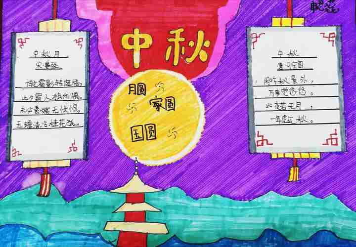 月圆家圆国圆郑州市惠济区申庄小学开展中秋节手抄报绘画活动