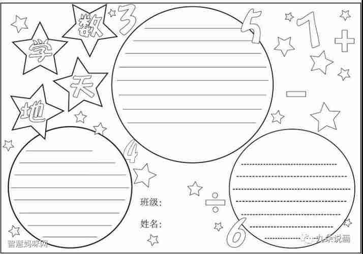 6张漂亮的数学手抄报黑白线稿模板智慧妈咪网