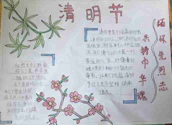 清明节里祭英烈手抄报上画情思.息县第五小学二四班清明小报展