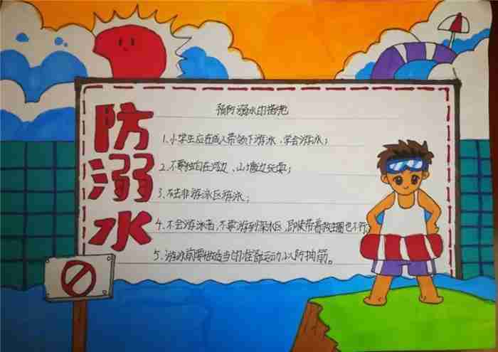 小学1年级防溺水简笔手抄报防溺水手抄报