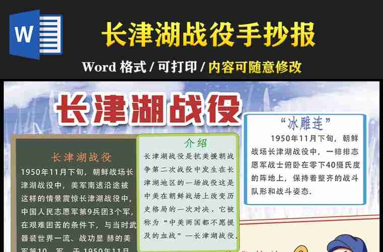 长津湖观影心得体会手抄报简洁卡通致敬抗美援朝精神缅怀志愿军英雄wo