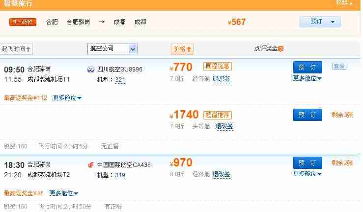 合肥到成都得机票多少钱啊