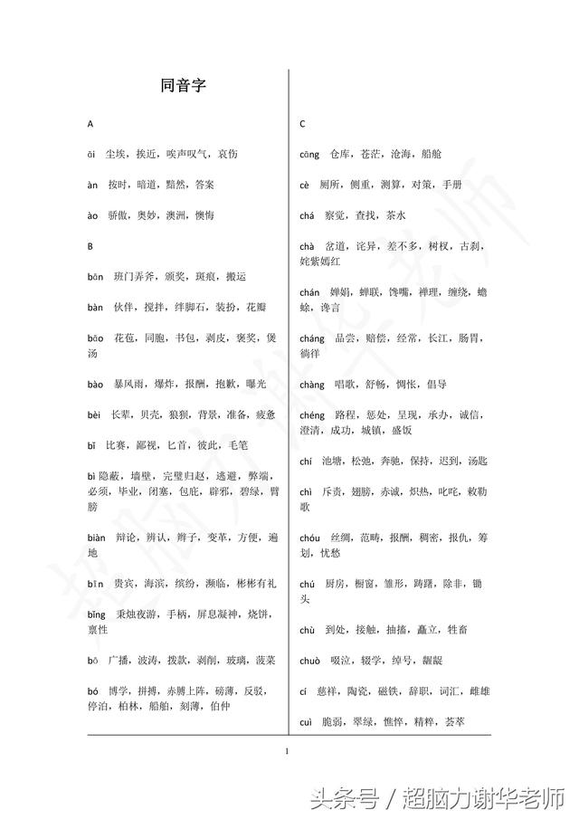 小学语文1-6年级同音字分类汇总（小升初600个语文同音字大全）(1)