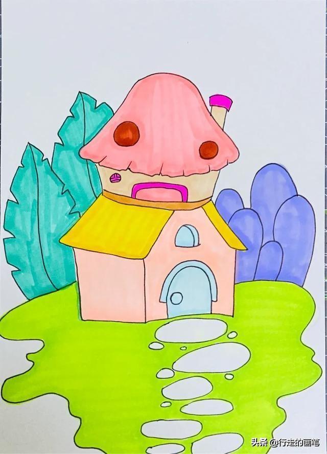 儿童简单画的小房子（森林里的小房子）(2)
