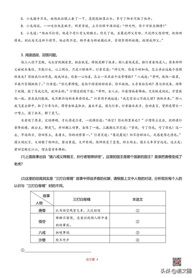 中考名著西游记语段阅读及练习题（中考语文名著阅读复习）(5)