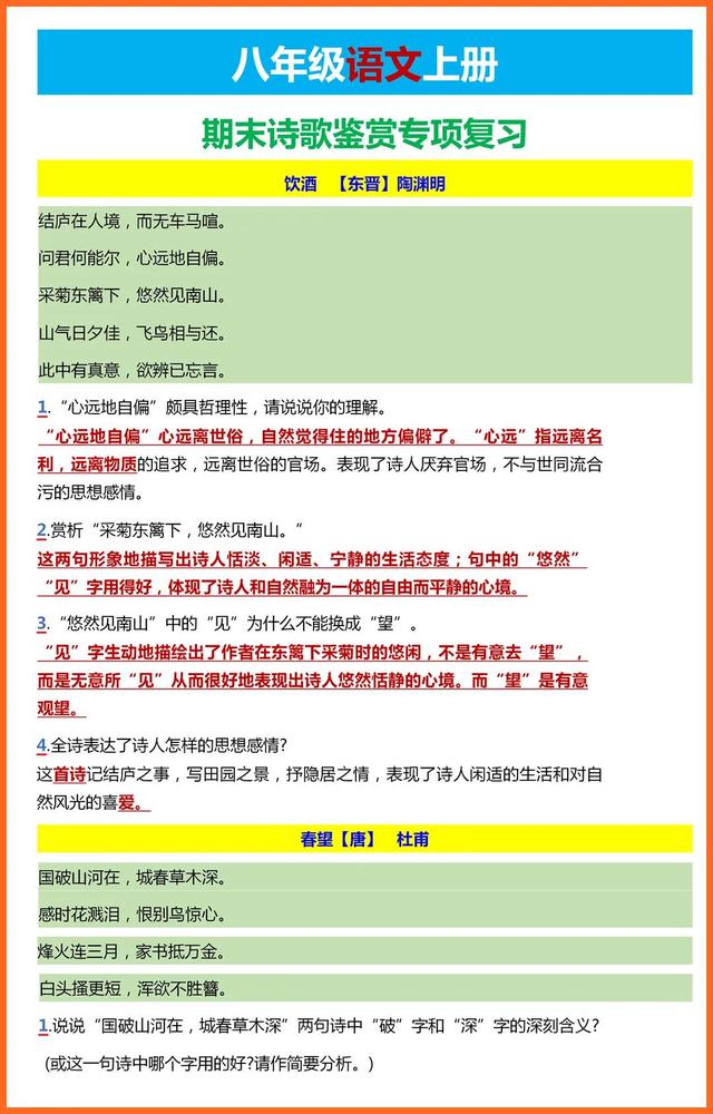 八年级上册语文古诗重点考题（八年级语文上册期末诗歌鉴赏专项复习）(1)