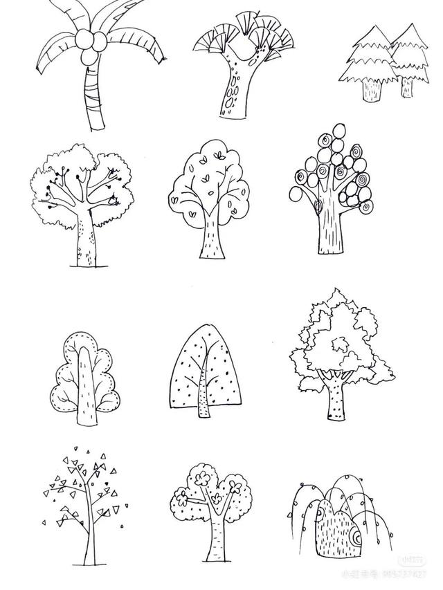 树简笔画十二种画法（一百种树的画法）(18)