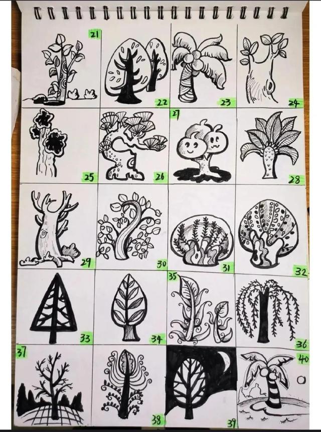 树简笔画十二种画法（一百种树的画法）(9)