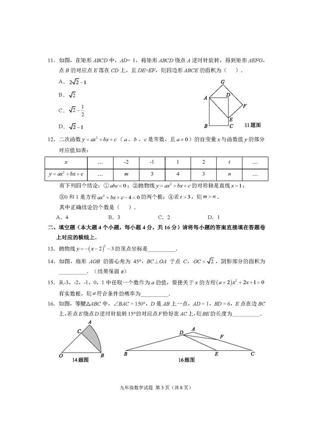 2023年六年级期末考试卷初中（20222023学年度初三上期期末考试卷）(3)